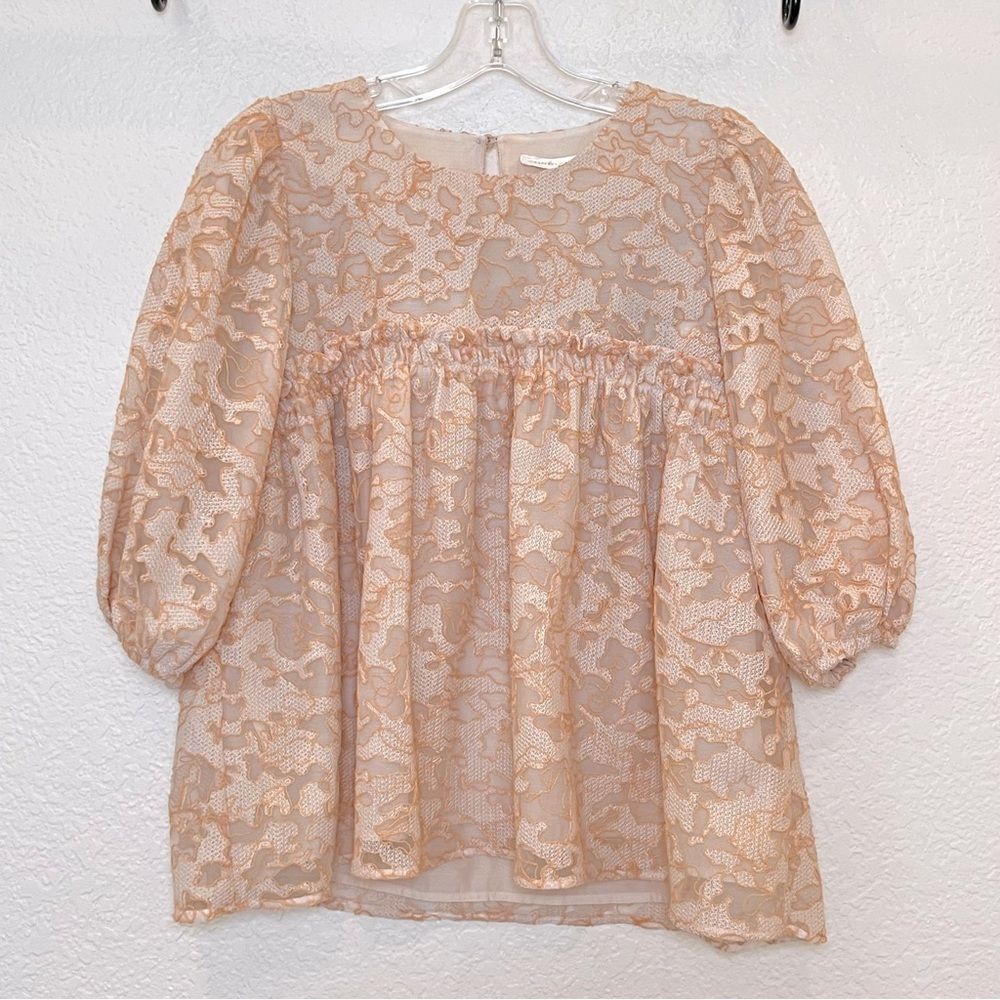Stine Goya Emmeline Organza Embroidered Puff Sleeve Babydoll Boho Top size XS